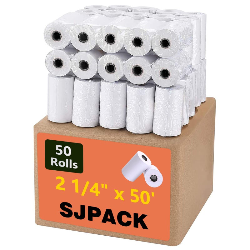 SJPACK Thermal Paper 2 1/4" x 50' Pos Receipt Paper, 50 rolls Cash Register Roll Verifone Vx510 Vx520 Vx570 Ingenico iCT200 iCT 220 iCT250 - Image 1